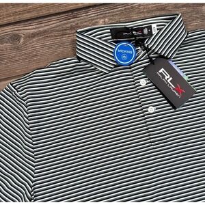 RLX Ralph Lauren Mens Golf Polo Shirt Size M White Green Striped Wicking New